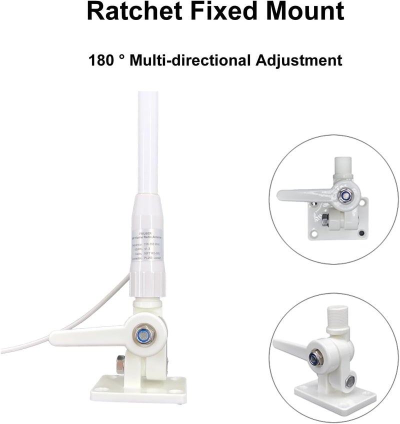 fmuser VM100 VHF Marine Radio Antenna,44 Inch Waterproof Fiberglass Boat Antenna with Adjustable Ratchet Fixed Mount and 16 ft RG-58U Cable - Image 5
